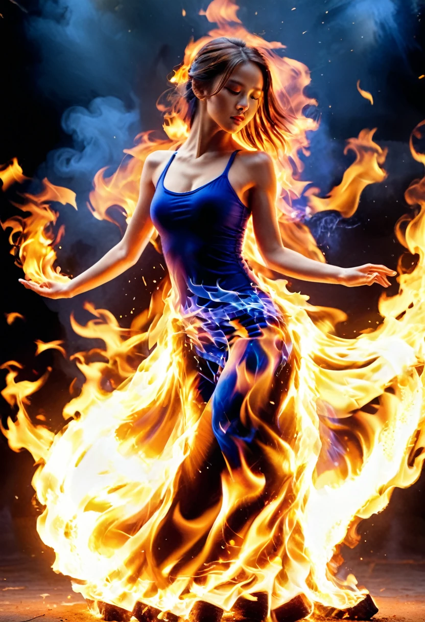 Flame/flame/blaze, (1 girl), ( dance) Just refine the details of the image