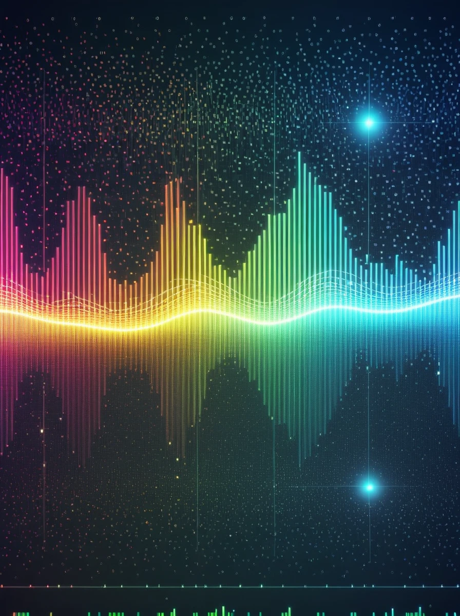 a close up of a graphic of a sound wave with a lot of different colors, abstract art representing data, sound waves, sound wave, 4k detailed digital art, digital artwork 4 k, wave frequencies, bass sound waves on circuitry, background artwork, particle waves, 4k highly detailed digital art, flashy modern background, multicolored vector art, abstract tech