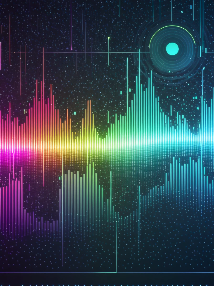 a close up of a graphic of a sound wave with a lot of different colors, abstract art representing data, sound waves, sound wave, 4k detailed digital art, digital artwork 4 k, wave frequencies, bass sound waves on circuitry, background artwork, particle waves, 4k highly detailed digital art, flashy modern background, multicolored vector art, abstract tech