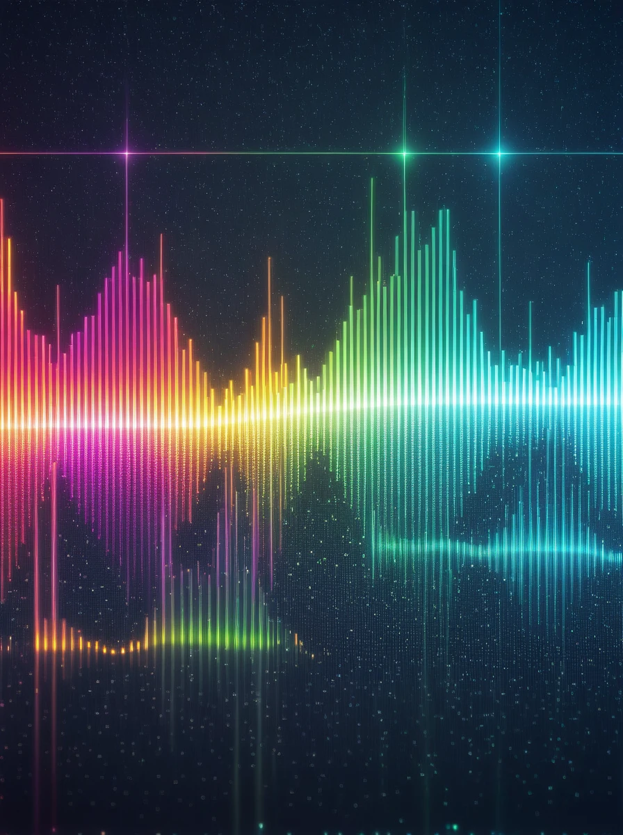 a close up of a graphic of a sound wave with a lot of different colors, abstract art representing data, sound waves, sound wave, 4k detailed digital art, digital artwork 4 k, wave frequencies, bass sound waves on circuitry, background artwork, particle waves, 4k highly detailed digital art, flashy modern background, multicolored vector art, abstract tech