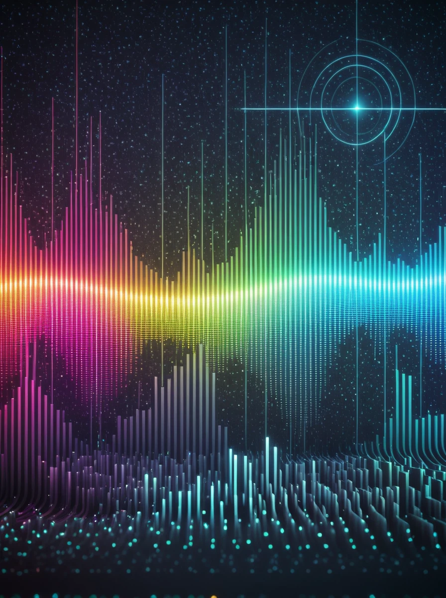 a close up of a graphic of a sound wave with a lot of different colors, abstract art representing data, sound waves, sound wave, 4k detailed digital art, digital artwork 4 k, wave frequencies, bass sound waves on circuitry, background artwork, particle waves, 4k highly detailed digital art, flashy modern background, multicolored vector art, abstract tech