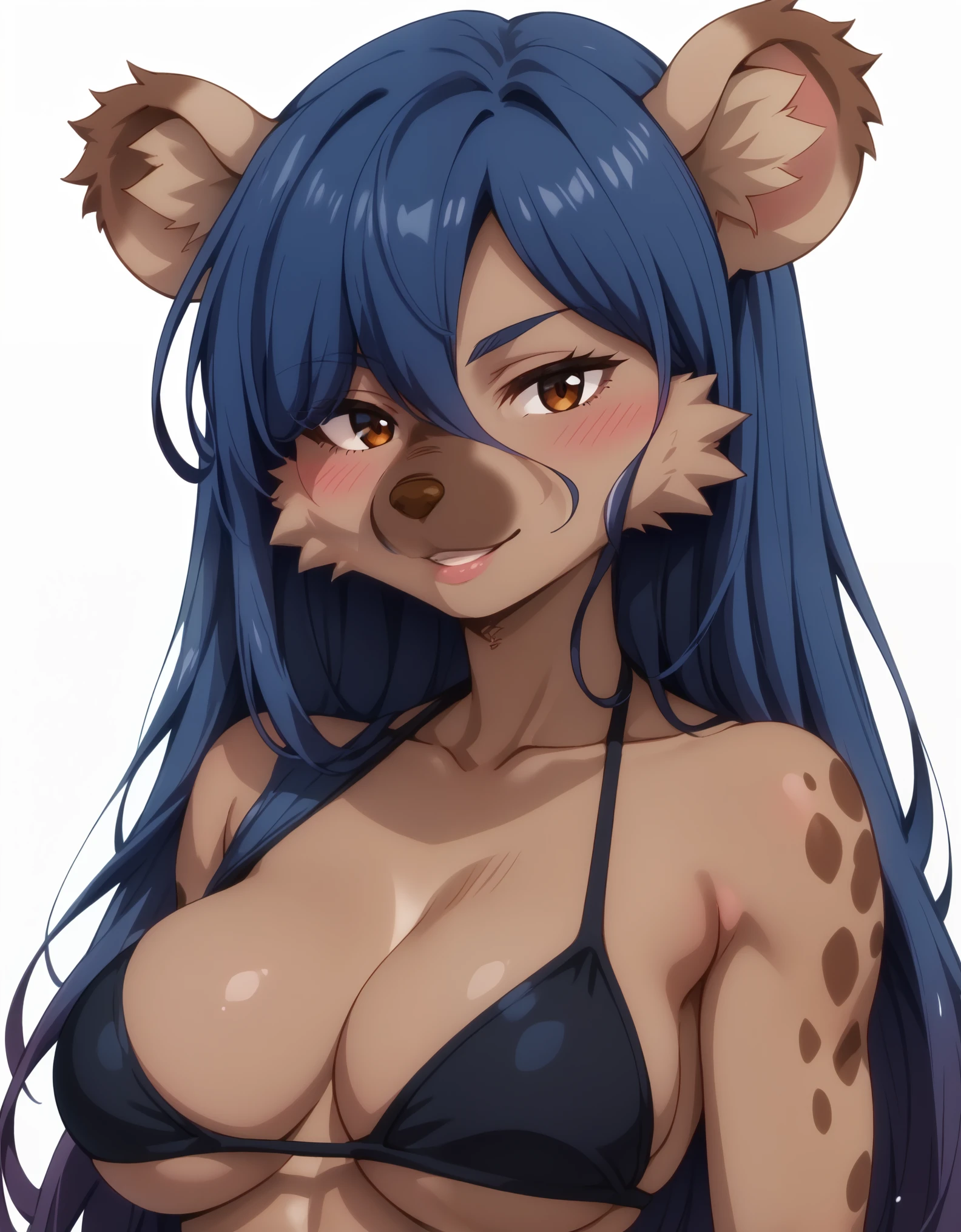 score_9, score_8_up, score_7_up, source_safe, elza, 1girl, solo, furry, furry female, looking at viewer, blush, body fur, white background, upper body, smile, 