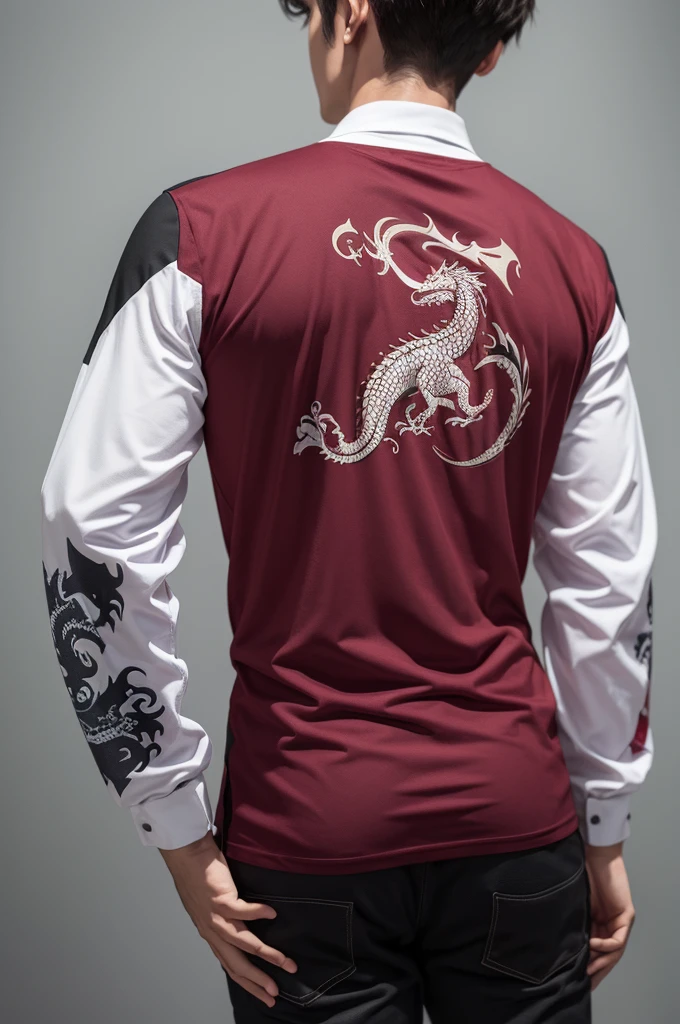 a shirt for the 3rd Series interclass, with a printed dragon, and a number on the back and the colors being wine and black