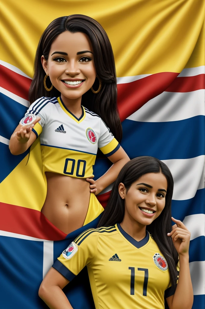 Caricature image watching the Colombia game with the shirt with the number 10 and the name Mabel 