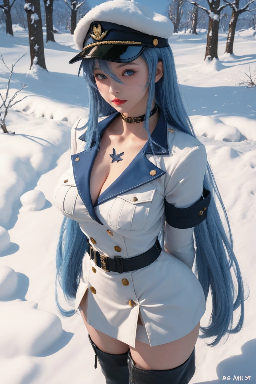 Masterpiece, Best Quality, Extremely Detailed 8k, Ultra HD, Ultra-detailed, Highly Detailed, Ultra High Realistic, Ultra-realistic, Hyperrealistic, Hyperrealism, (1girl:1.5), (Solo:1.5), Anatomically Correct, (Detailed Realistic Skin Texture), (Realistic Big Breasts:1.45), Slender Abs, (Closed Mouth:1.3), Nsfw, Dynamic Pose, (Beautiful Cute Pakistani Woman:1.55), (upon body from head to thigh:1.35), (blue hair:1.35), (green eyes:1.35), (exposed nipples breasts:1.5), (Winter Parka:1.35),