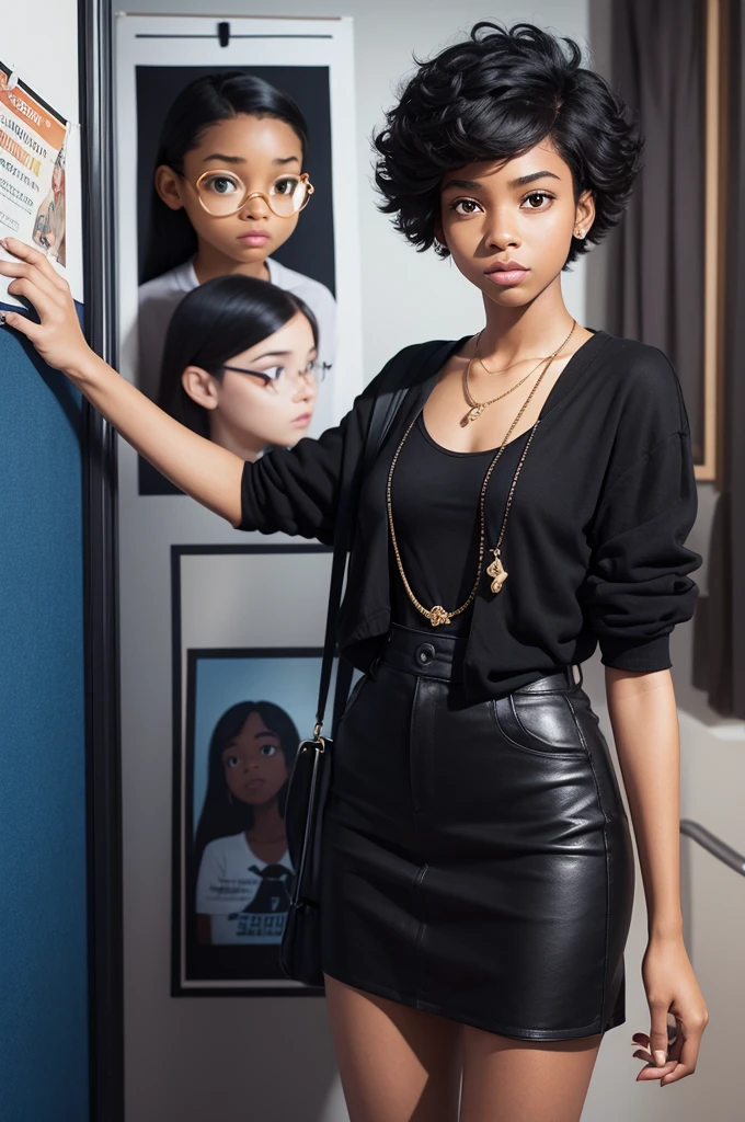 A poster inspired by Pixar films with a black boy with straight hair and a chic outfit