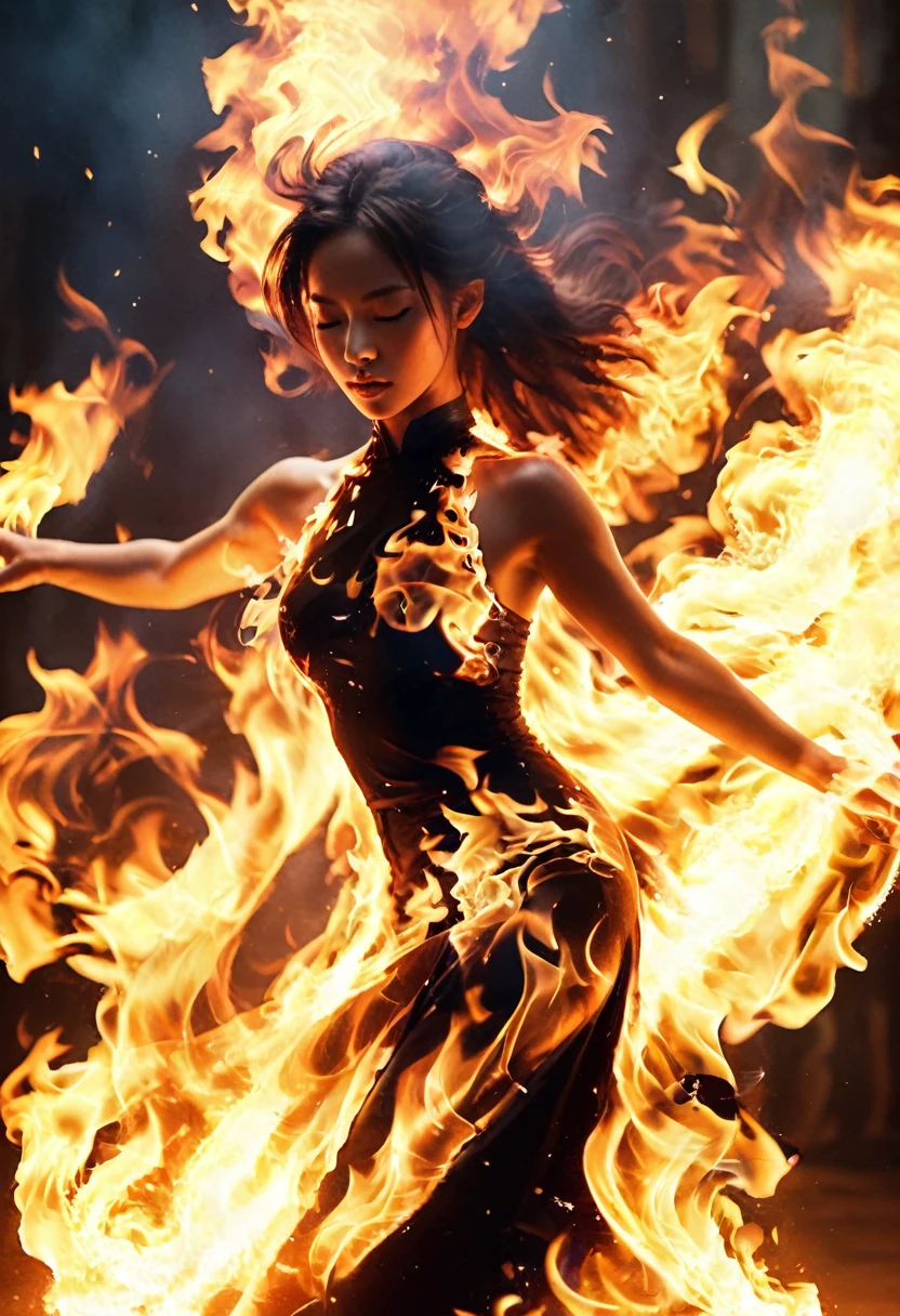 Flame/flame/blaze, (1 girl), ( dancers ) Just refine the details of the image