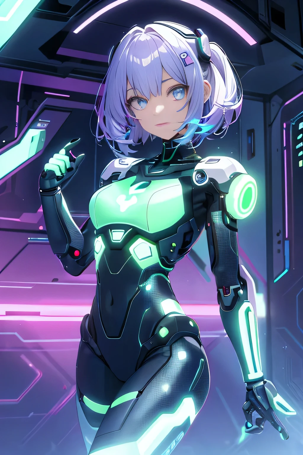 Glowing cyber girl with cybernetic arm,(J Women's Uniform,Sailor suit,White Skirt,)Standing in a post-apocalyptic battlefield.Surrounded by a network of wires. surrounded by circuits. (Cyber Girl with a glowing orange sword:1.3), Shiny Silver Short Hair,Messy ponytail,Cute Smile,Perfect round face,Iris,A bright smile that makes everyone happy,Proper body balance,Intricate details,Very delicate and beautiful hair,Photo Real,dream-like,Professional Lighting,Realistic Shadows,Focus Only,Beautiful Hands,Beautiful fingers,Detailed finger features,Detailed clothing features,Detailed hair features,Detailed facial features,(Tabletop,Highest quality,Ultra-high resolution output images,) ,(8K quality,),(Picture Mode Ultra HD),,Sci-fi fantasy