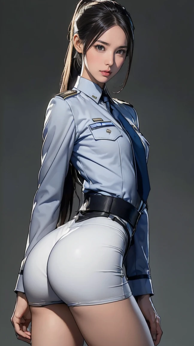 ((masterpiece)),(((highest quality))),((Reference Sheet, Character Design, front, return, ~ ~ ~ side, Mr...々Hairstyle, Mr...々performance, Facial Expressions)), , Cute type, (Very slim:1.4), (Very small ass:1.4), Realistic buttocks, Mid-chest, Blonde ponytail:1.2,Thin thighs, Long legs, It's not a big deal,(A female Earth Federation officer is walking), (Wearing Earth Federation military uniform, White and dark grey uniform),(Worn by federal government employees'White Hat:1.5)