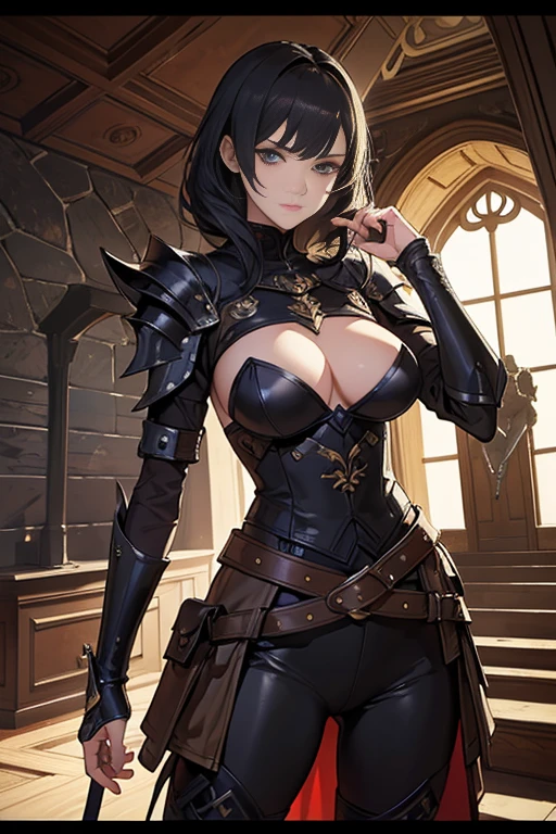 Highest quality, Official Art, masterpiece, Fabric Shading, High resolution, Very detailed, colorful, Best details, Fantasy, Money & Black Battle Armor, wearing Money battle helmet, 1 human female, Age 25, Three Boy Thieves, Multiple horny bandits, Fear and anxiety expression, Standing on the stairs, Inside the cave, Dark brightness, Choppy Hair, Large Breasts, skinny, Surrounded by a horde of bandits:1.9、Thief in Heat, I feel like I&#39;m being attacked, Mysterious atmosphere、Camel Toe:1.3, Recall, Ground Level Shot:1.9, Combat Stance,