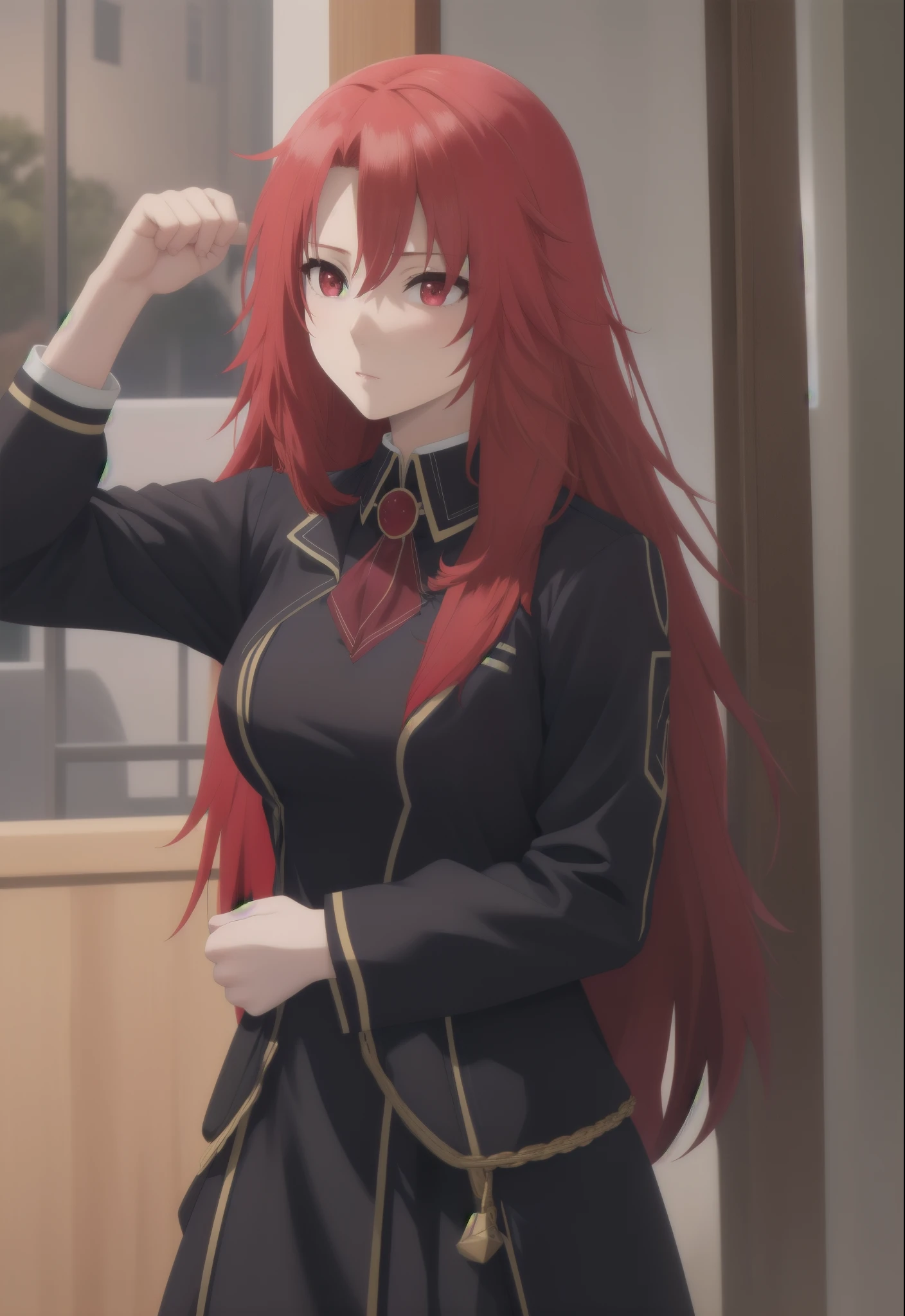 best quality, red hair,red eyes,masterpiece, highres, solo