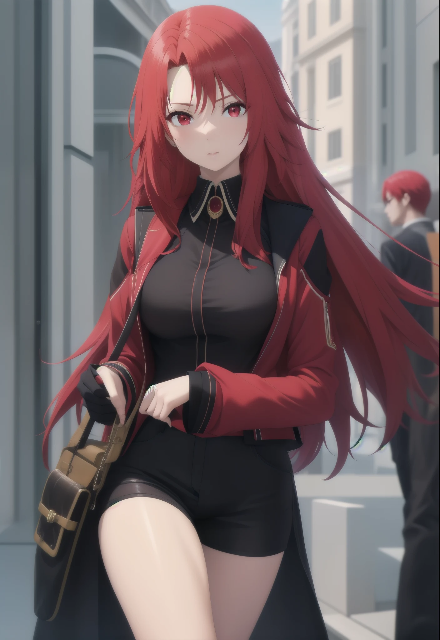 best quality, red hair,red eyes,masterpiece, highres, solo
