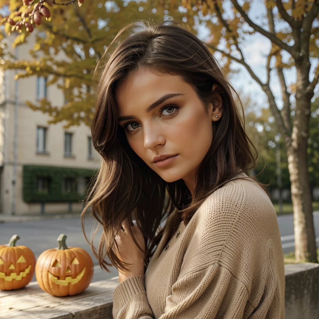 la superbe influenceuse brune. Elle devrait apparaître dans la mi-vingtaine, mesurant environ 5'4", avec de longs cheveux châtains ondulés qui tombent gracieusement sur ses épaules. Elle a une silhouette athlétique en sablier accentuée par sa poitrine pleine. Son teint doit être impeccable, avec un teint chaud. , bronzé par le soleil. Les yeux vert expressifs d'Autumn doivent rayonner de charisme et elle doit avoir une attitude détendue et confiante. Pour le thème « Pumpkin Spice Personified », Autumn doit être habillée d'une tenue chic, confortable et légèrement épicée d'inspiration automnale. . qui reflète sa personnalité ludique. Pensez à la mode avec une touche de charme effronté. L'environnement doit dégager une atmosphère automnale chaleureuse, avec des éléments comme des lattés aux épices de citrouille, des feuilles mortes et un éclairage doux et chaleureux. Posez l'automne d'une manière. qui capture l'essence de l'automne et sa personnalité pleine d'entrain. Elle tient une tasse de café Starbucks blanc à emporter, ajoutant une touche d'épice à la photo et soulignant son amour pour tout ce qui concerne les épices de citrouille. Look et maquillage intenses avec des couleurs automnales, des yeux symétriques, visage symétrique, photoréaliste, photographie, tracé de chemin, éclairage spéculaire, lumière de visage volumétrique, cheveux tracés, ombres visibles, complexe, élaboré, hyperréaliste."
Commentaires
