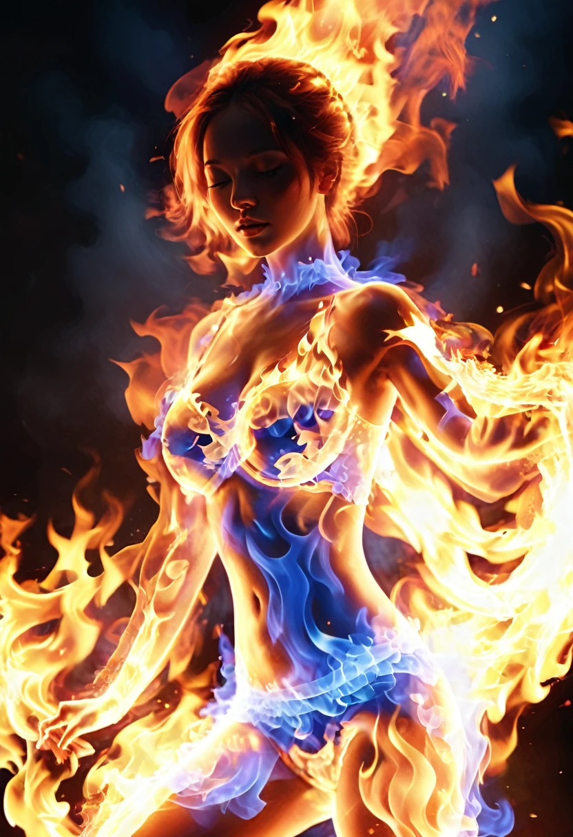 Flame/flame/blaze, (1 girl), ( dancers ) Just refine the details of the image((( hips, breast)))