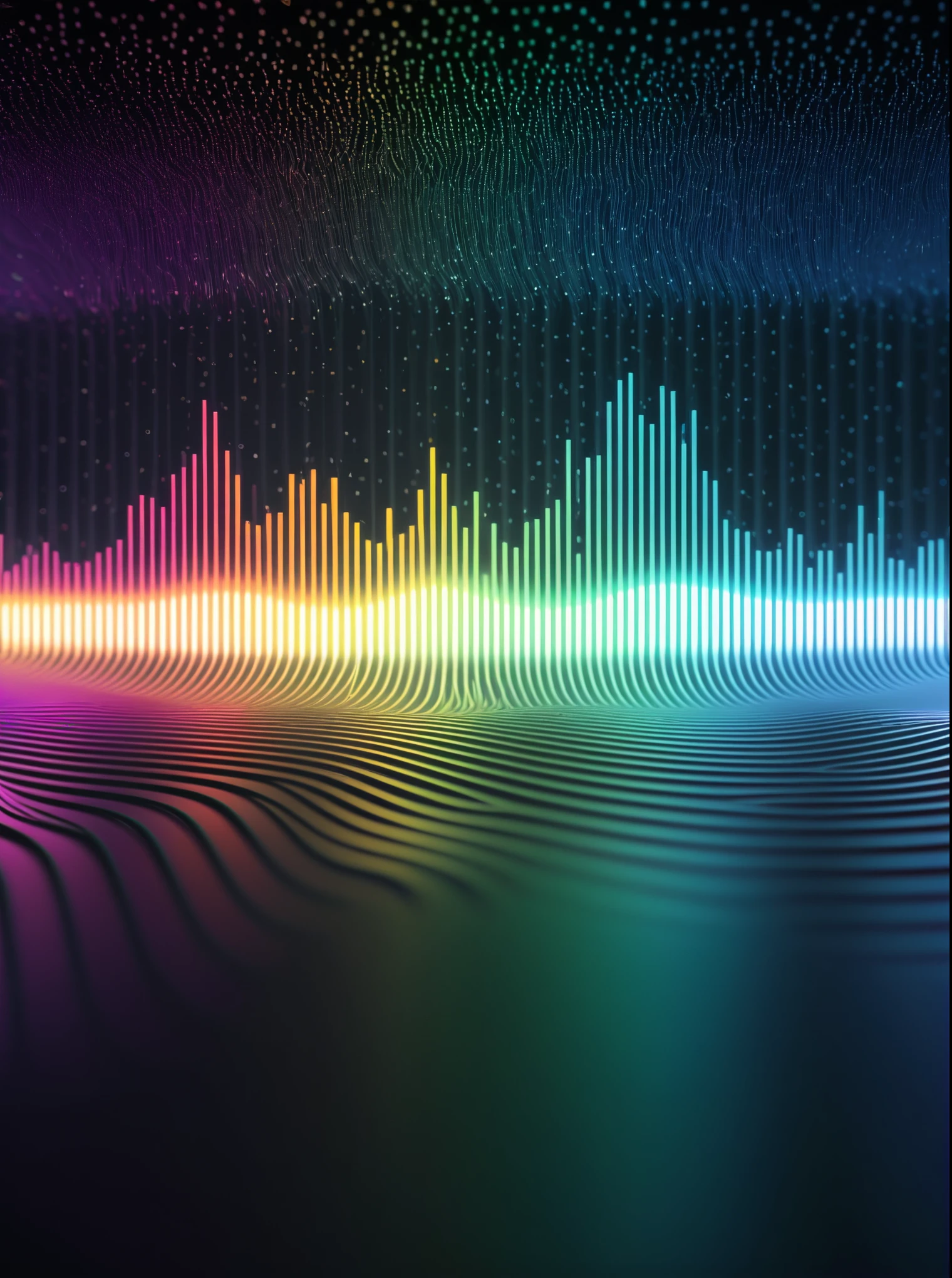 a close up of a graphic of a sound wave with a lot of different colors, abstract art representing data, sound waves, sound wave, on floor perspective, 4k detailed digital art, digital artwork 4 k, wave frequencies, bass sound waves on circuitry, background artwork, particle waves, 4k highly detailed digital art, flashy modern background, multicolored vector art, abstract tech