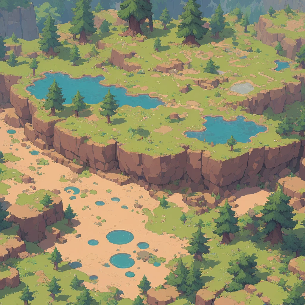 retro video game style,pixelated, vibrant pastel colors,8-bit characters,blocky shapes,sharp lines,detailed shading,classic gaming vibe,nostalgic atmosphere,classic arcade games,masterpiece:1.2,ultra-detailed,illustration style, 2d texture, stone texture, 4 k seamless mud texture, video game texture, dirt texture, tileset, game tiles, grass, 3/4th perspective trees, 3/4th perspective tileable rock texture, 3/4th perspective tileable cliff formations, tileable trees, topdown view, game texture, game art, tileable texture, very detailed cliff texture, intricate stones, top down view, 3/4th perspective