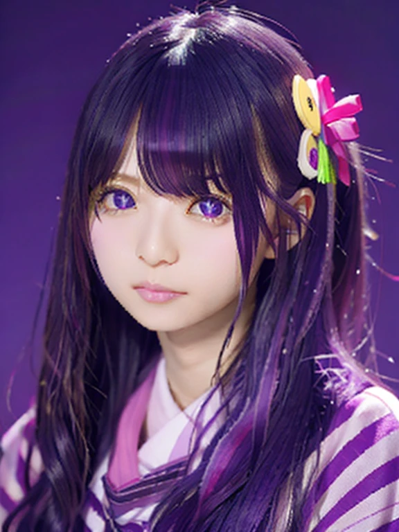 Hoshino Ai, long hair, purple hair, streaked hair ,purple eyes, star-shaped pupils, hair ornament,