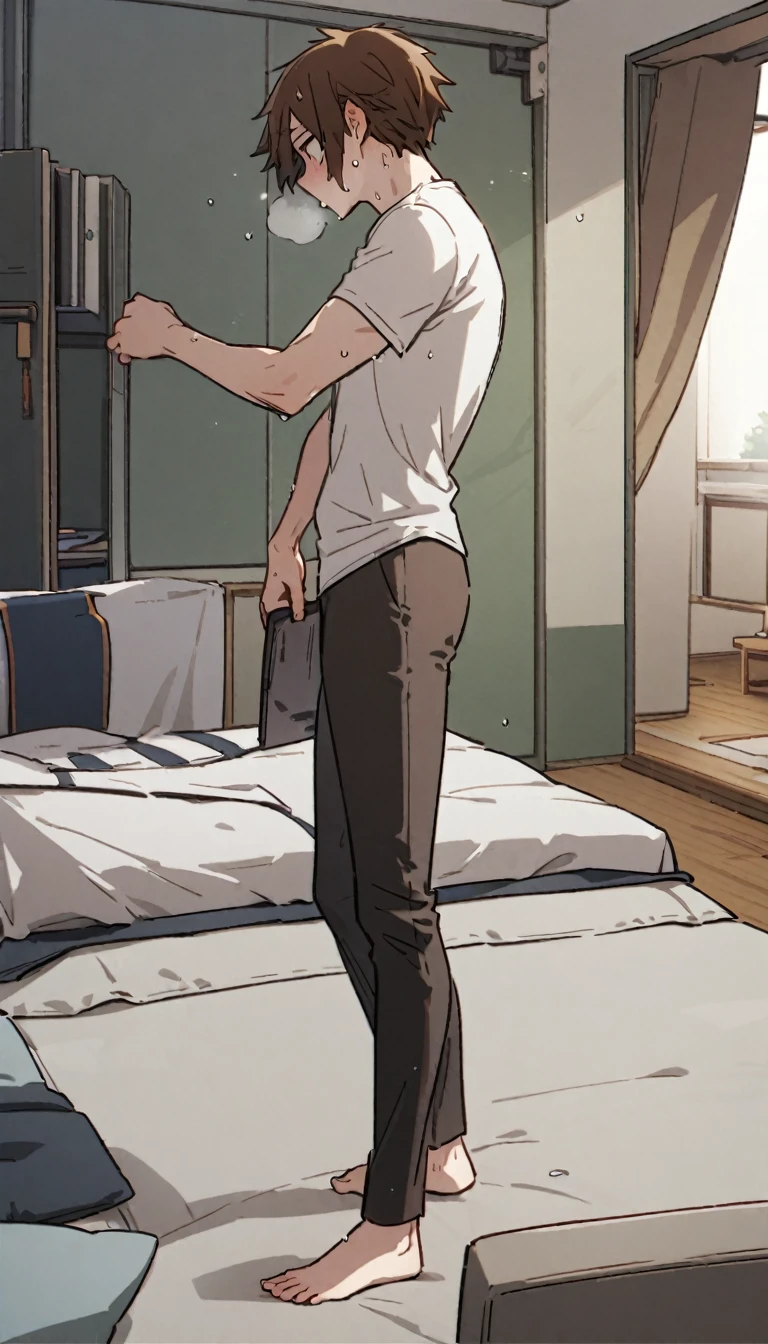 Browsing Caution,Sweat,White Breath,room,Standing posture,Brown Hair,My Hero Academia,Hatsumei,bed,Lying on your back,