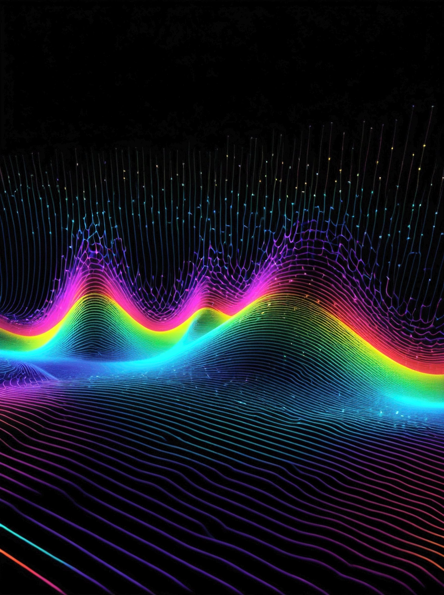 
a close up of a graphic of a sound wave with a lot of different colors, abstract art representing data, sound waves, sound wave, on floor perspective, 4k detailed digital art, digital artwork 4 k, wave frequencies, bass sound waves on circuitry, background artwork, particle waves, 4k highly detailed digital art, flashy modern background, multicolored vector art, abstract tech