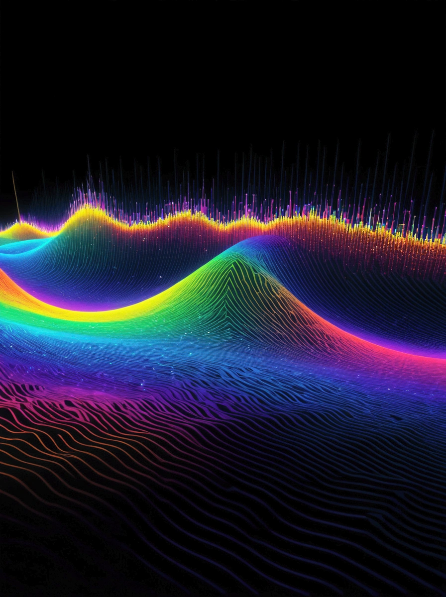 
a close up of a graphic of a sound wave with a lot of different colors, abstract art representing data, sound waves, sound wave, on floor perspective, 4k detailed digital art, digital artwork 4 k, wave frequencies, bass sound waves on circuitry, background artwork, particle waves, 4k highly detailed digital art, flashy modern background, multicolored vector art, abstract tech