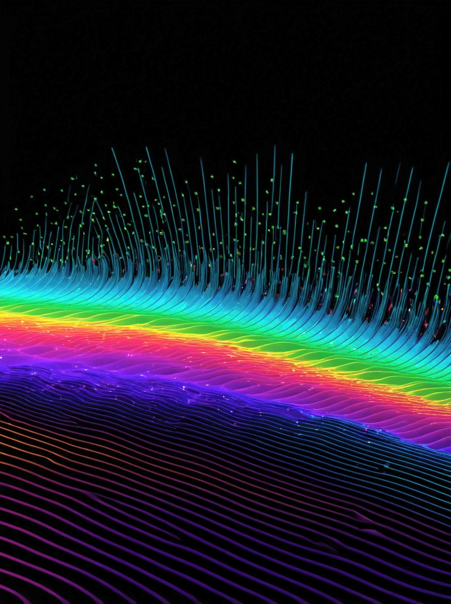 
a close up of a graphic of a sound wave with a lot of different colors, abstract art representing data, sound waves, sound wave, on floor perspective, 4k detailed digital art, digital artwork 4 k, wave frequencies, bass sound waves on circuitry, background artwork, particle waves, 4k highly detailed digital art, flashy modern background, multicolored vector art, abstract tech