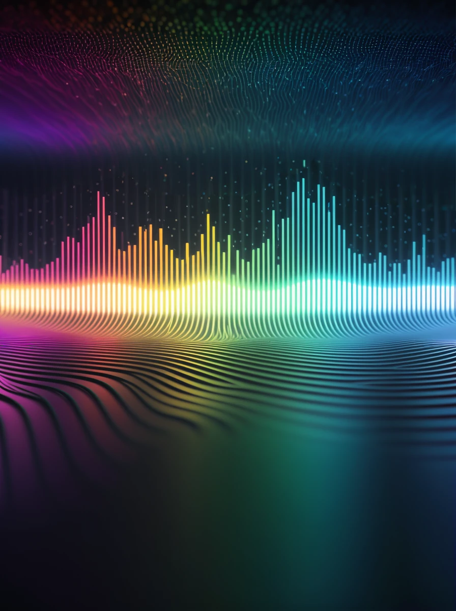 a close up of a graphic of a sound wave with a lot of different colors, abstract art representing data, sound waves, sound wave, on floor perspective, 4k detailed digital art, digital artwork 4 k, wave frequencies, bass sound waves on circuitry, background artwork, particle waves, 4k highly detailed digital art, flashy modern background, multicolored vector art, abstract tech, gradient dark