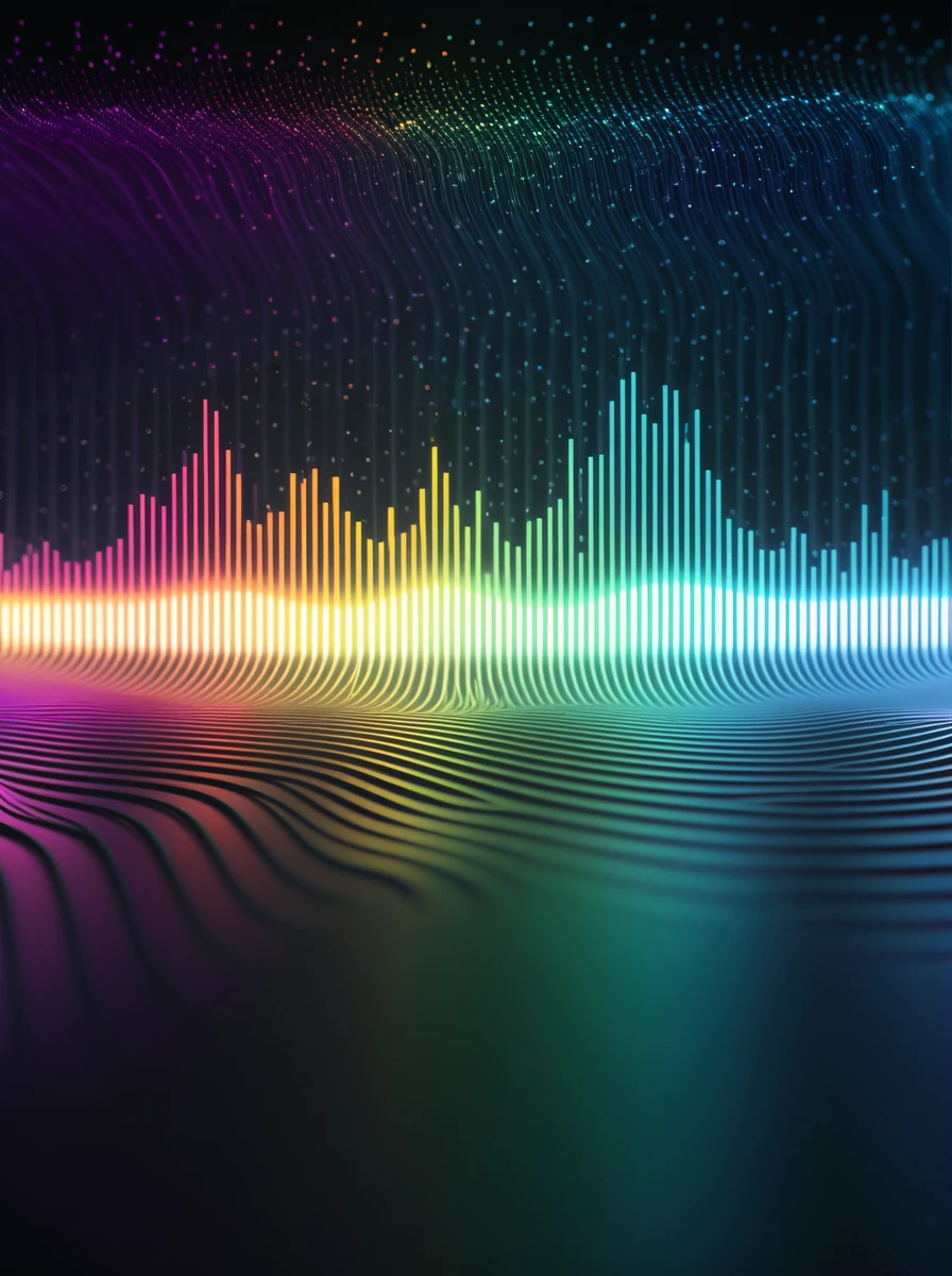 a close up of a graphic of a sound wave with a lot of different colors, abstract art representing data, sound waves, sound wave, on floor perspective, 4k detailed digital art, digital artwork 4 k, wave frequencies, bass sound waves on circuitry, background artwork, particle waves, 4k highly detailed digital art, flashy modern background, multicolored vector art, abstract tech, gradient dark