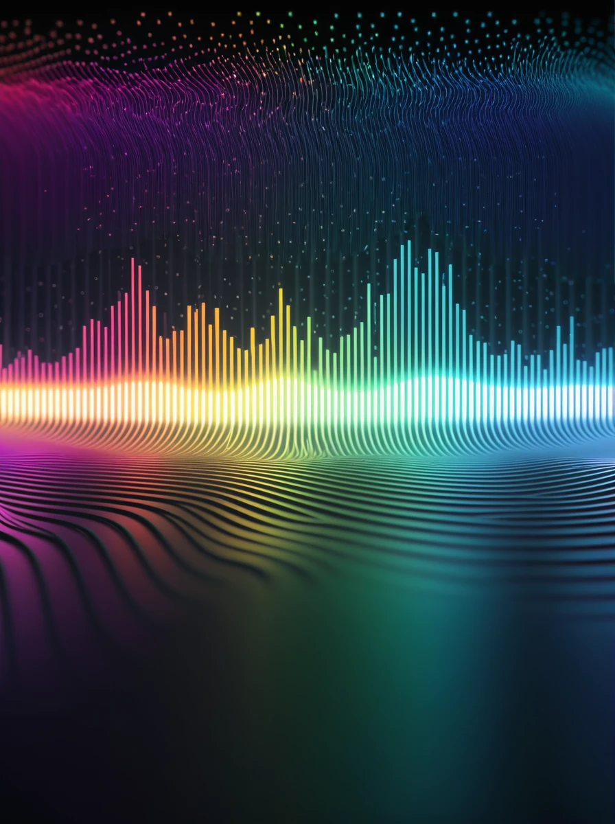 a close up of a graphic of a sound wave with a lot of different colors, abstract art representing data, sound waves, sound wave, on floor perspective, 4k detailed digital art, digital artwork 4 k, wave frequencies, bass sound waves on circuitry, background artwork, particle waves, 4k highly detailed digital art, flashy modern background, multicolored vector art, abstract tech, gradient dark