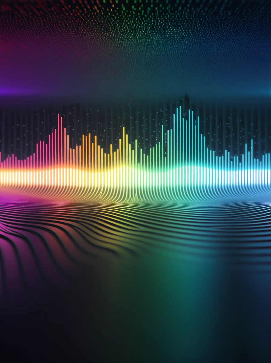 a close up of a graphic of a sound wave with a lot of different colors, abstract art representing data, sound waves, sound wave, on floor perspective, 4k detailed digital art, digital artwork 4 k, wave frequencies, bass sound waves on circuitry, background artwork, particle waves, 4k highly detailed digital art, flashy modern background, multicolored vector art, abstract tech, gradient dark