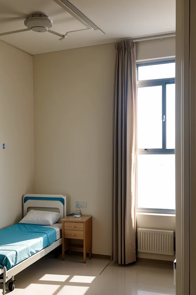 Hospital room with bed and window