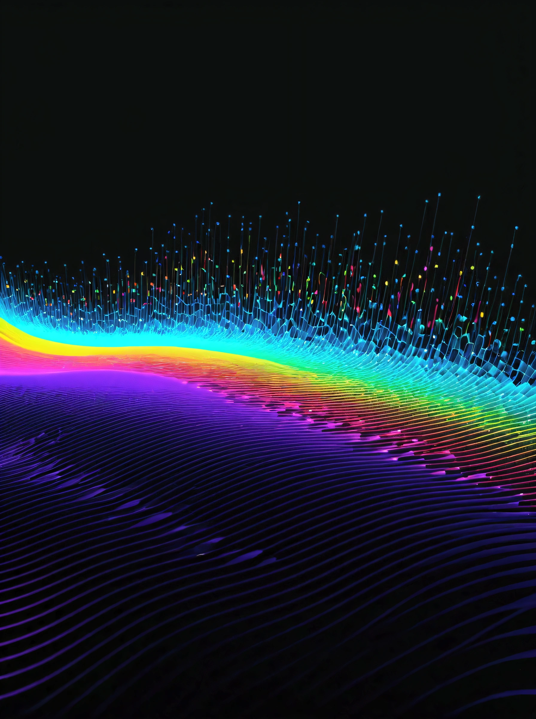 
a close up of a graphic of a sound wave with a lot of different colors, abstract art representing data, sound waves, sound wave, on floor perspective, 4k detailed digital art, digital artwork 4 k, wave frequencies, bass sound waves on circuitry, background artwork, particle waves, 4k highly detailed digital art, flashy modern background, multicolored vector art, abstract tech