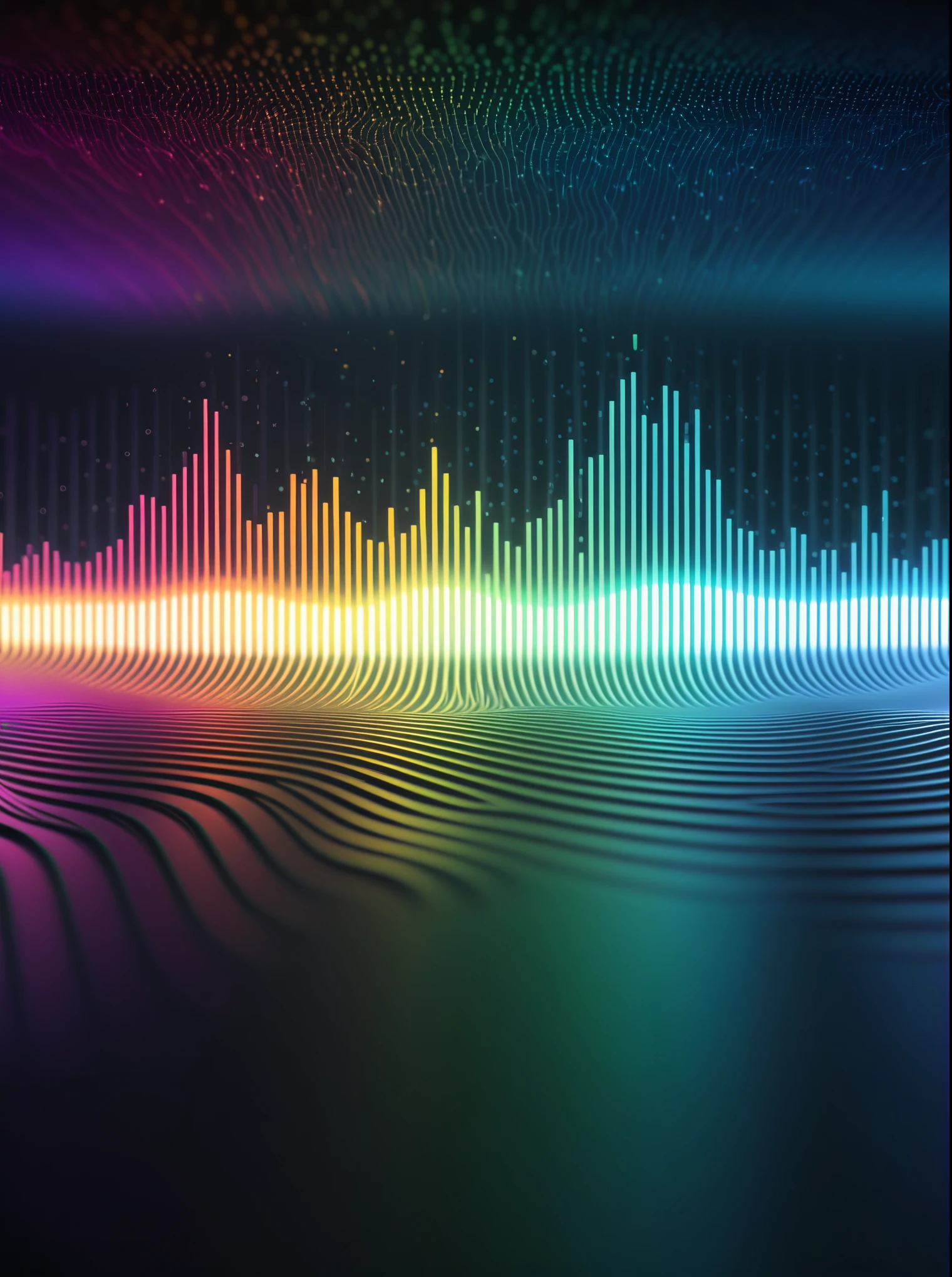 a close up of a graphic of a sound wave with a lot of different colors, abstract art representing data, sound waves, sound wave, on floor perspective, 4k detailed digital art, digital artwork 4 k, wave frequencies, bass sound waves on circuitry, background artwork, particle waves, 4k highly detailed digital art, flashy modern background, multicolored vector art, abstract tech, gradient dark