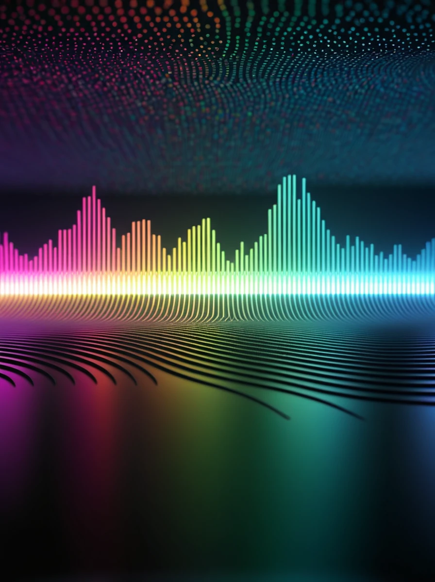 a close up of a graphic of a sound wave with a lot of different colors with circles, abstract art representing data, sound waves, sound wave, on floor perspective, 4k detailed digital art, digital artwork 4 k, wave frequencies, bass sound waves on circuitry, background artwork, particle waves, 4k highly detailed digital art, flashy modern background, multicolored vector art, abstract tech, gradient dark