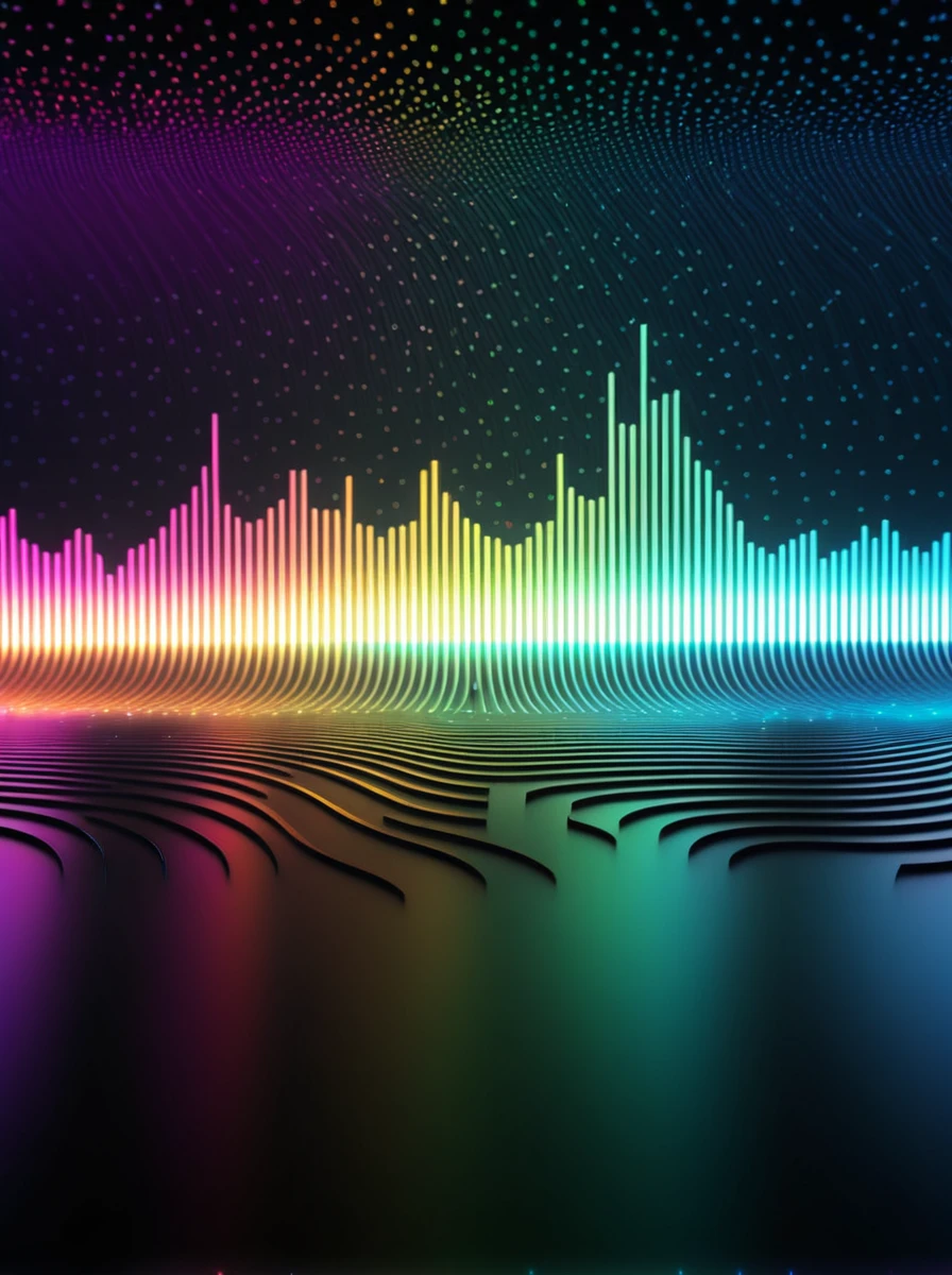 a close up of a graphic of a sound wave with a lot of different colors with circles, abstract art representing data, sound waves, sound wave, on floor perspective, 4k detailed digital art, digital artwork 4 k, wave frequencies, bass sound waves on circuitry, background artwork, particle waves, 4k highly detailed digital art, flashy modern background, multicolored vector art, abstract tech, gradient dark