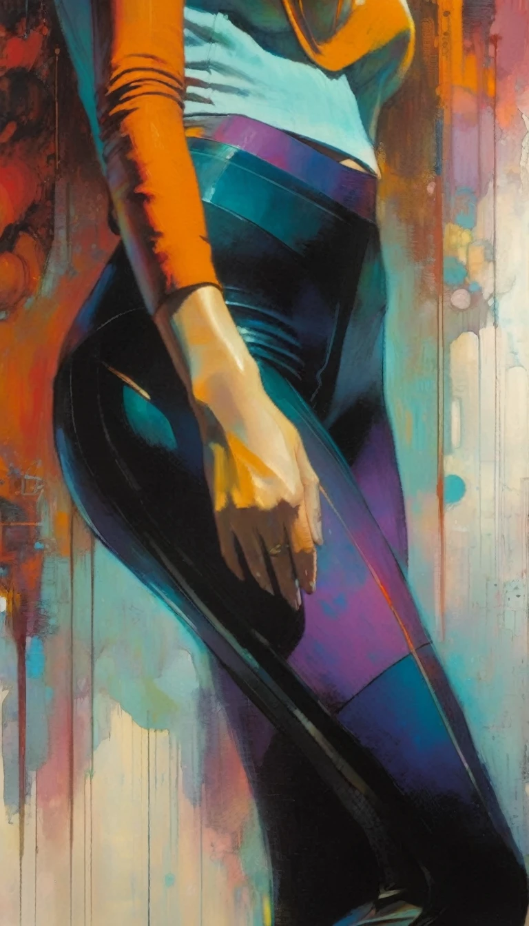 perfect hand, ACOAL LEGGINGS, HimenoKisara (art inspired by Bill Sienkiewicz). oil painting)
