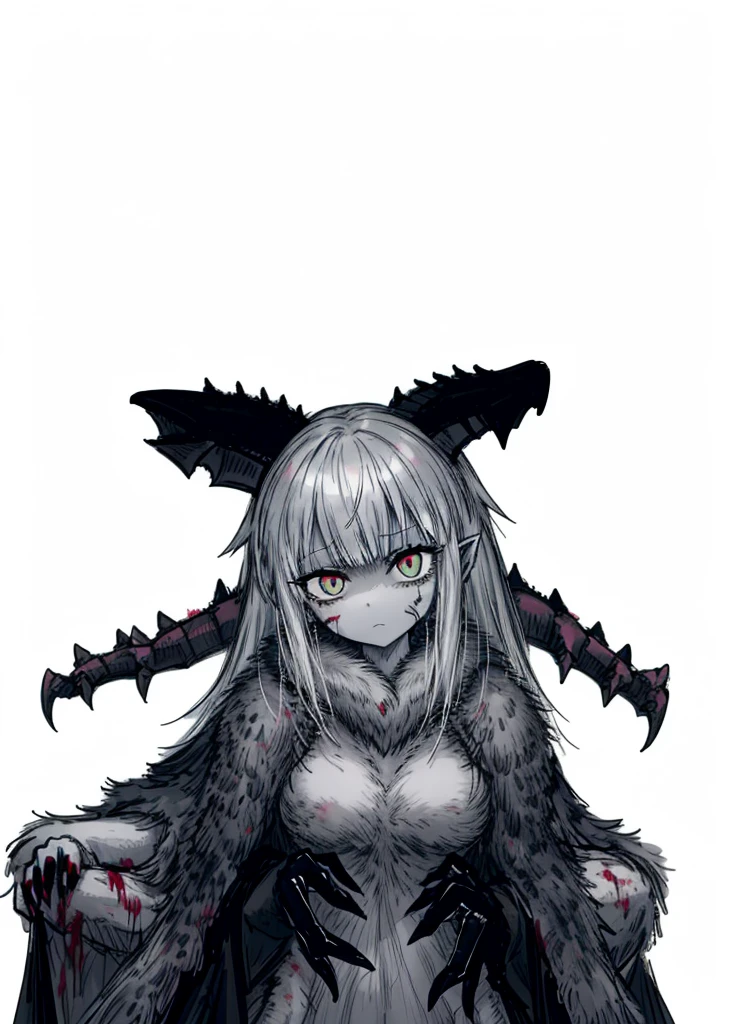 1girl , grey skin, zombie dragon ,pale fur beast ,beautiful clothes, (high resolution, high detail, best quality), calm