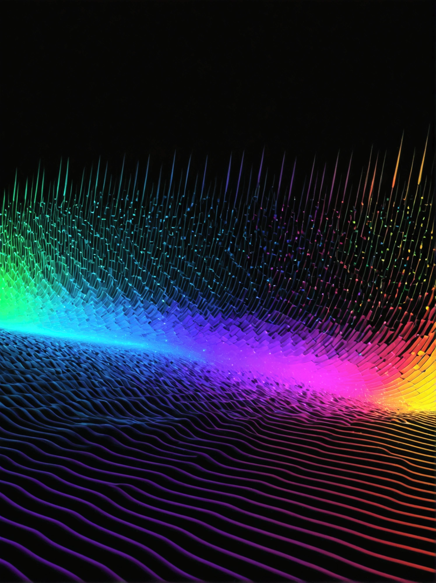a close up of a graphic of a sound wave with a lot of different colors, abstract art representing data, sound waves, sound wave, on floor perspective, 4k detailed digital art, digital artwork 4 k, wave frequencies, bass sound waves on circuitry, background artwork, particle waves, 4k highly detailed digital art, flashy modern background, multicolored vector art, abstract tech