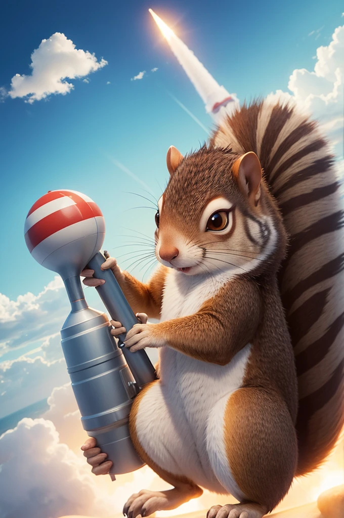 Ice age squirrel character on a rocket