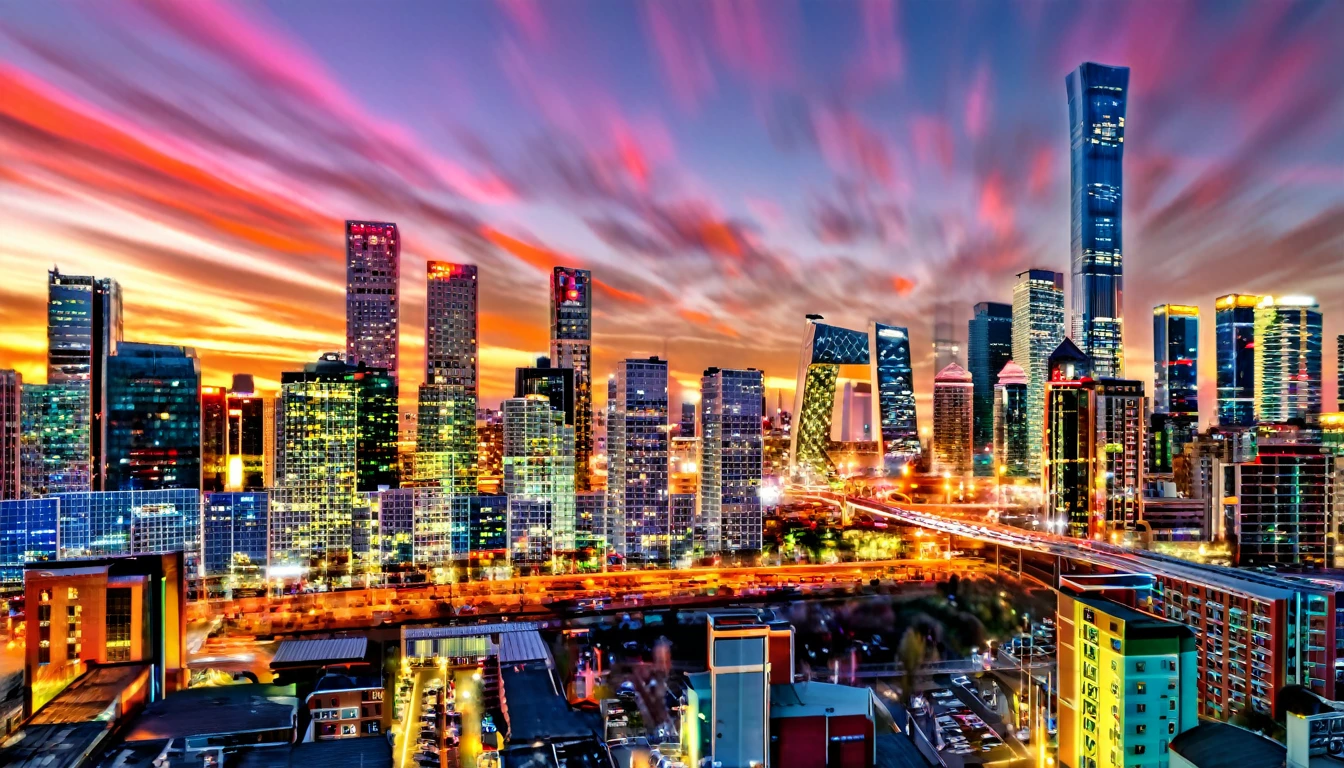 A bustling city skyline, towering skyscrapers, vibrant street life,
smartphone camera, telephoto lens, twilight hour, urban energy, digital
photography.