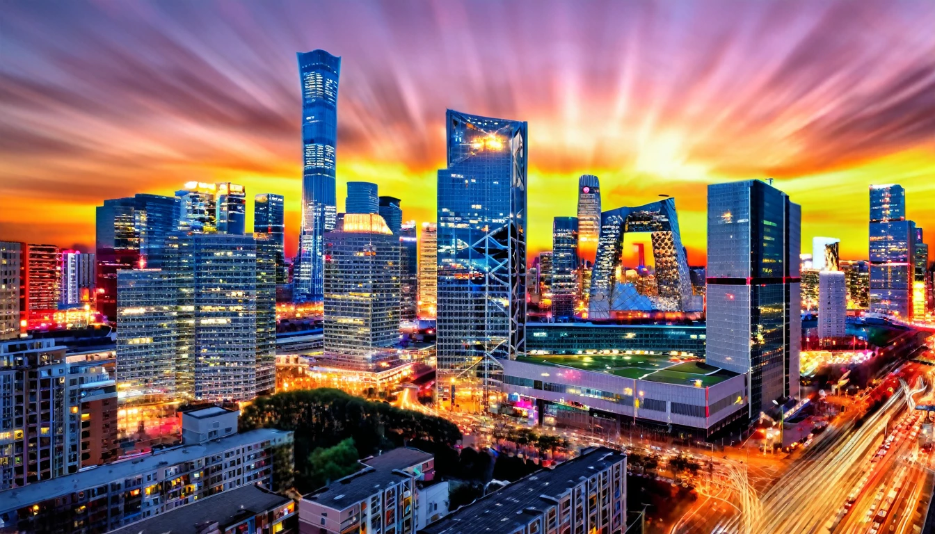A bustling city skyline, towering skyscrapers, vibrant street life,
smartphone camera, telephoto lens, twilight hour, urban energy, digital
photography.