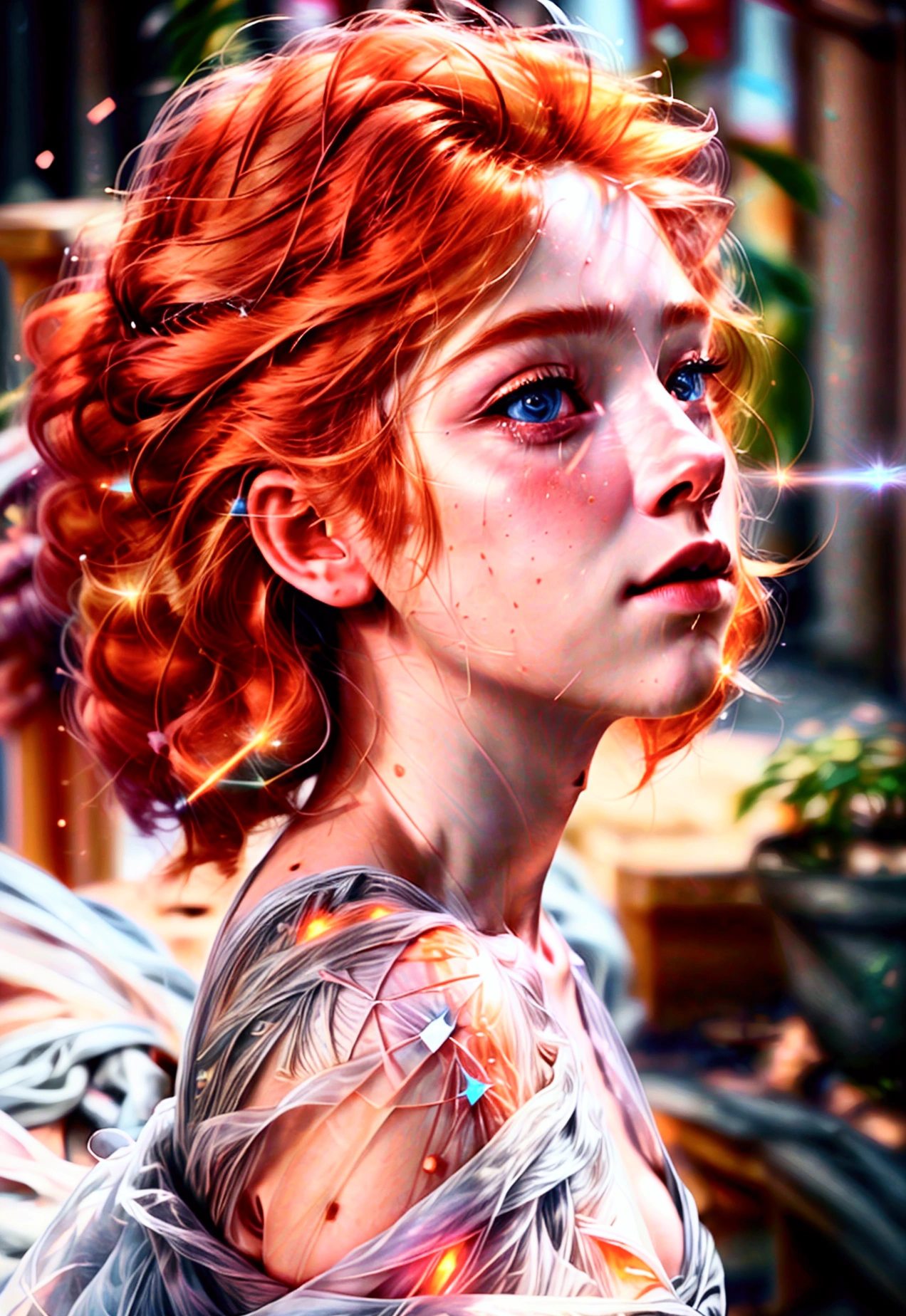 girl of light, (gem_particle, outline: 1.2), light_line, light, light particle, (girl made of lines of light: 1.3, wearing lines of light), density of lines, (flaming orange blonde hair_messy thick waves, line of light), (best quality,4k,8k,highres,masterpiece:1.2),ultra-detailed,(realistic,photorealistic,photo-realistic:1.37),HDR,UHD,studio lighting,ultra-fine painting,sharp focus,physically-based rendering,extreme detail description,professional,vivid colors,bokeh,conceptart