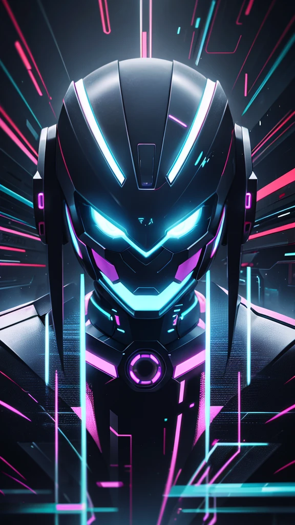 cyberpunk style, AI avatar, Cyberspace, wireframe, matrix, tron, Minimum, abstract, virtual reality, black background, neon lights, virtual interface, looking to the camera