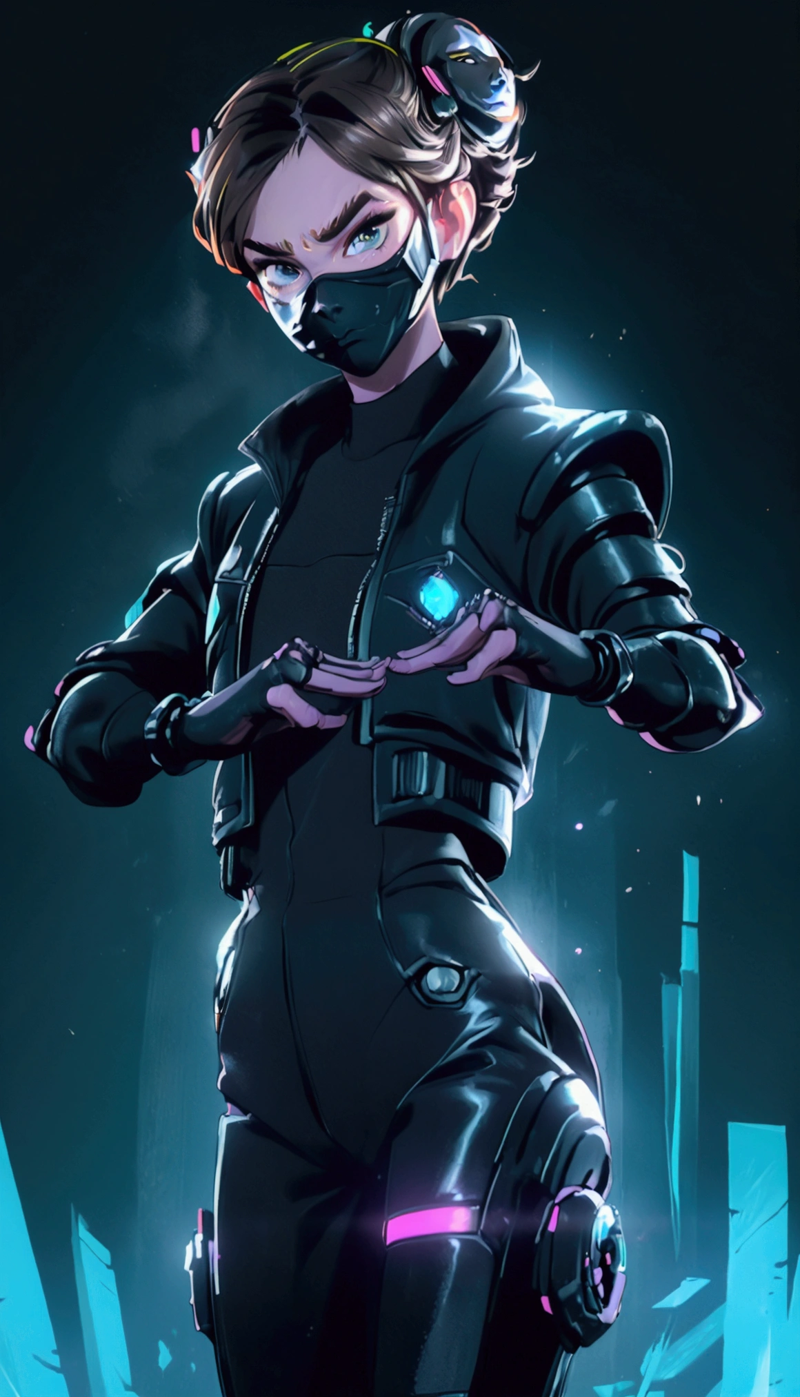 ((best quality)), ((premier travail)), (detailed: 1.4), ..3d, ((Emma Watson)) like a beautiful cyberpunk woman, (((tout le corps))), (Techpunk Mask:1.2), corps mince, kung-fu, black har, yeux noirs, transparent, corps brillant, cyborg ninja, ((pose d&#39;action)), ::futuristic cyberpunk style, realistic style,  hdr (Plage dynamique élevée), laser trace, nvidia RTX, Super-resolution, Unreal 5, sub-surface Scattering, Texture PBR, Post-traitement, Anisotropic Filtering, depth of ﬁeld, maximum clarity and sharpness, Textures multicouches, Albedo and specular maps, ombrage de surface, Accurate simulation of&#39;light-material interaction, Perfectly proportioned, rendu octan, Two-tone lighting, Large ouverture, Low ISO, balance des blancs, 8K ::n_style digital painting, deformed parts, distorted face, ((visage laid)), ((deformed hands)),
