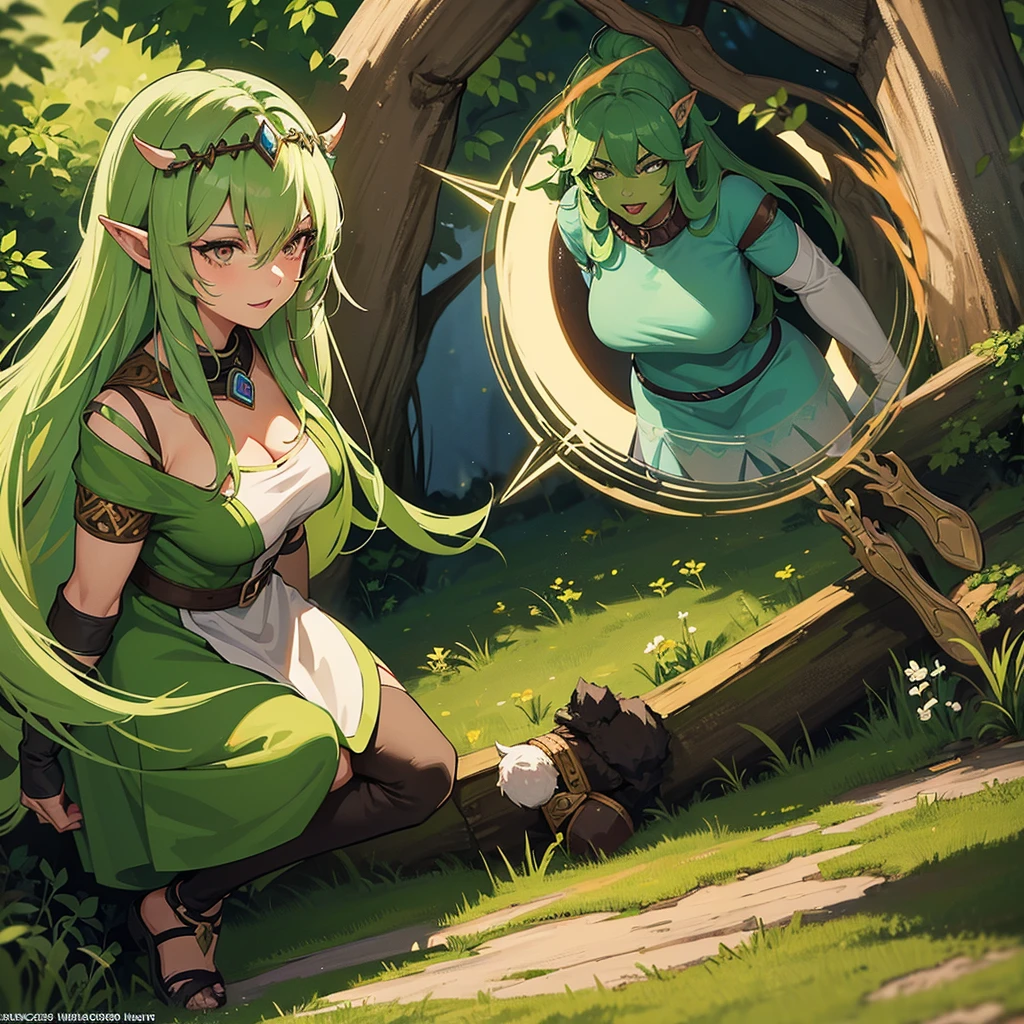 Naked young elf female is turning into an orc, a huge dick is growing from her vagina and is cumming, cry of pain and pleasure, big breast, night scene in the hills, cum on the body, high quality, transformation, hentai, very lewd