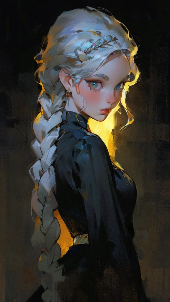 Girl with white wavy hair,side braids,beautiful necklace, Targaryen women hairstyle,beautiful gold tiara, red and black dress