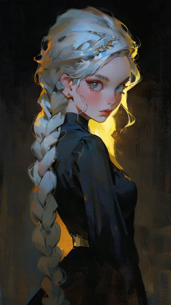 Girl with white wavy hair,side braids,beautiful necklace, Targaryen women hairstyle,beautiful gold tiara, red and black dress