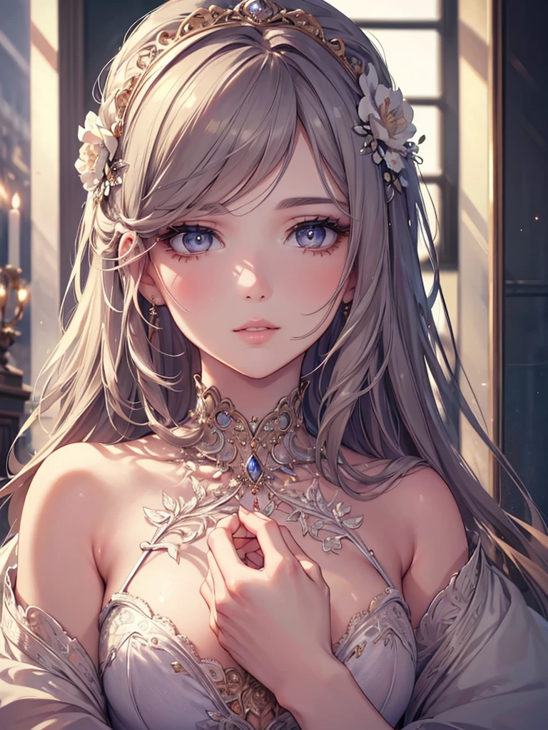 a beautiful detailed woman, beautiful detailed eyes, beautiful detailed lips, extremely detailed face and portrait, long eyelashes, portrait, high quality, intricate details, elegant, graceful, delicate, feminine, ambient lighting, soft lighting, warm color palette, cinematic, photorealistic, masterpiece, 8k, best quality