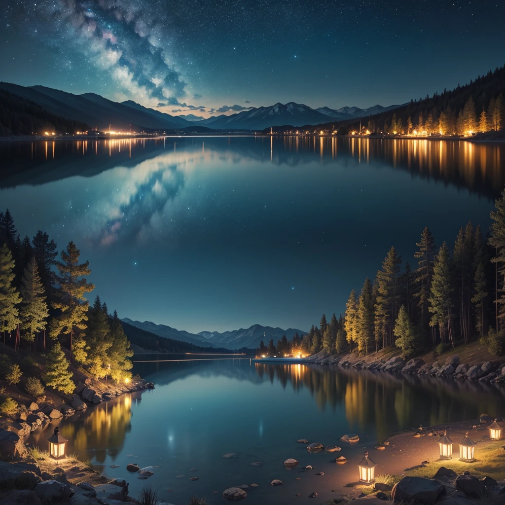 lake with night sky, with cyan star Eugenia