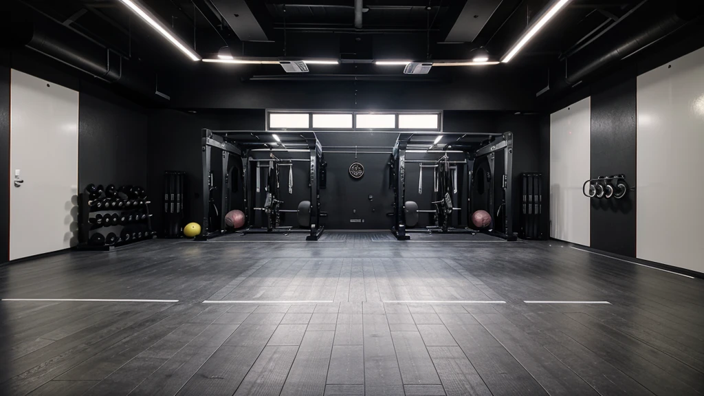 An image of a giant weight training gym with LED lighting and well equipped with modern equipment