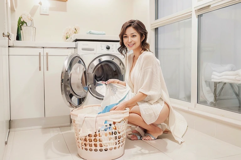 ((Beautiful woman with laundry basket, カメラを見つめるThe best smile,Natural soft lighting,Beautiful Skin,Beautiful Face)),((Japan Beauty 1,35 year old beauty,The cutest idol face in Japan)),(looking at the camera,The best smile、Hair length,Wavy Hair,Completely naked,huge ,A chest that's about to burst,Accentuate your breasts),(Have a look at this,完璧なlooking at the cameraだ,Beautiful teeth,Perfect Face,whiteい歯,Perfect Teeth,8K、high quality、最high quality,masterpiece,High resolution,At 8K,ultrahd,Soft Lighting,high quality, High resolution),at home, Vivid details, domestic,wonderful, Laundry rack, washing machine, Advertising Photography: Basket of clothes in front of the washing machine, washing machine, Asian Woman, Laundry rack, 若いAsian Woman, Advertising Photography, Beautiful images, at home, At the laundromat, beginner, A Japanese Lady, Are you having fun, white, Japanese, domestic, Korean women, Asian Woman, Beasts, Woman sitting on the floor in front of maintenance washing machine, At the laundromat, washing machine, Marketing Photos, clean、bright、Happy, domestic,wash, Basic photo, high qualityのストック画像, Lifestyle, Agile young woman, 30-year-old woman